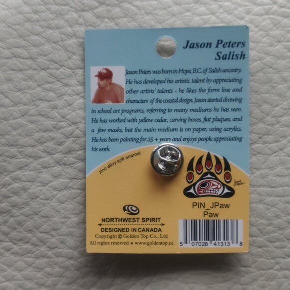 'Paw' Pin Indigenous Design by Jason Peters, Salish - Picture 2 of 3